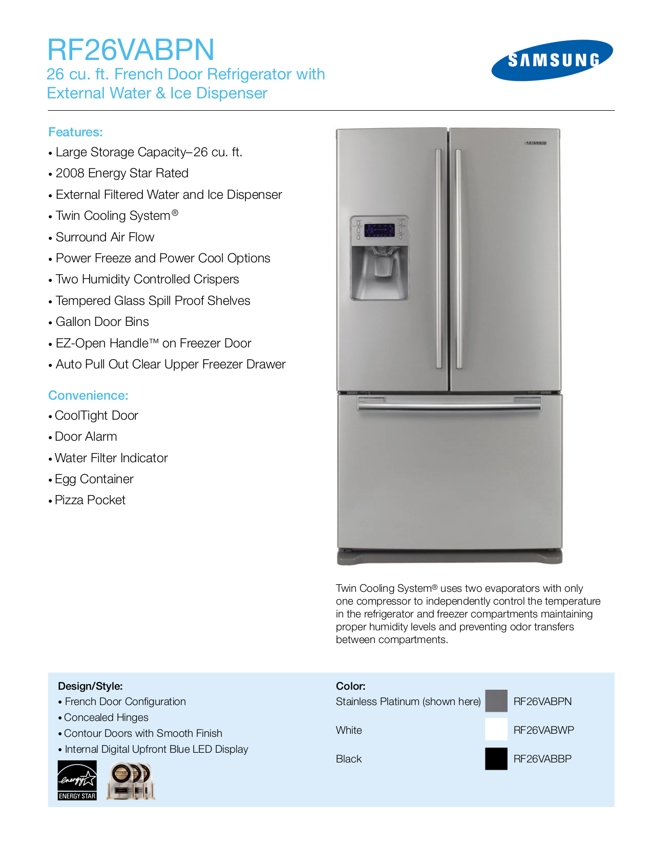 Download free pdf for Samsung RF26VABWP Refrigerator manual
